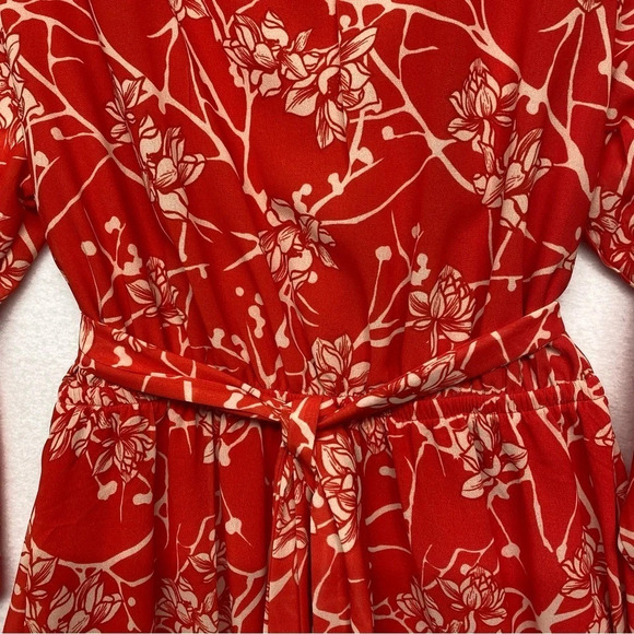 Flying Tomato Red Floral Belted Dress NWT S Long Sleeves - Picture 2 of 8